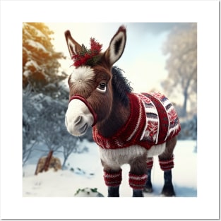 Cute Christmas Donkey Posters and Art